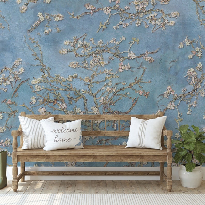 Almond Blossom Oil Painting Wallpaper Peel and Stick Etsy