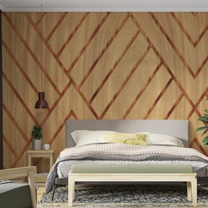 Rustic Geometric Wood Wall Mural, Peel and Stick Wood Wallpaper, Custom Size Wallpaper for Contemporary and Traditional Spaces