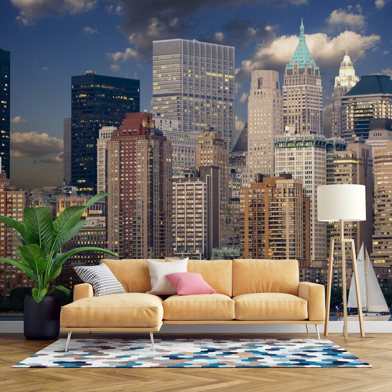 New York Skyline Wallpaper Peel and Stick Wallpaper Etsy