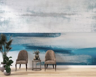 Abstract Ocean Wall Mural – Water-Inspired Minimal Wallpaper in Soft Blue and White Shades for Modern Homes, Peel and Stick Wallpaper