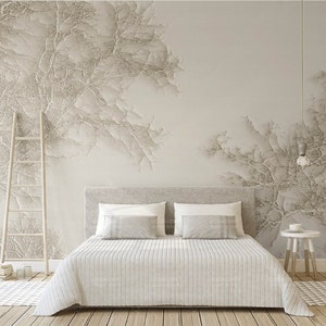 Beige 3d three-dimensional exquisite embossed branches Nordic Wallpaper, Peel and Stick Wallpaper, Removable Wall Mural, Wallpaper Mural