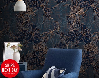 Custom Size Modern Line Drawing Plant Flower Wallpaper, Peel and Stick Wallpaper, Removable Wall mural, Wall Art