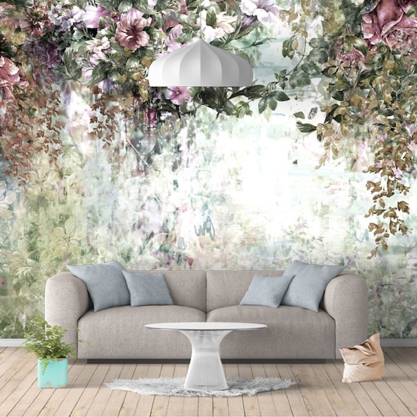Papel pintado floral, papel pintado autoadhesivo, papel pintado removible, papel pintado con pintura al óleo, papel pintado texturizado, papel pintado con flores de fondo