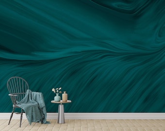 Modern Teal Abstract Wall Mural – Sophisticated Artistic Wallpaper with Fluid Wave Pattern for Stylish Home and Interior Walls