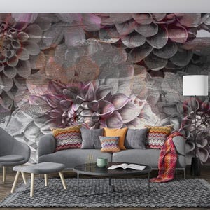 Distressed Rose Wall Mural, Moody Pink and Gray Large Floral Wallpaper, Floral Peel and Stick Wallpaper, Self-Adhesive Wall Covering