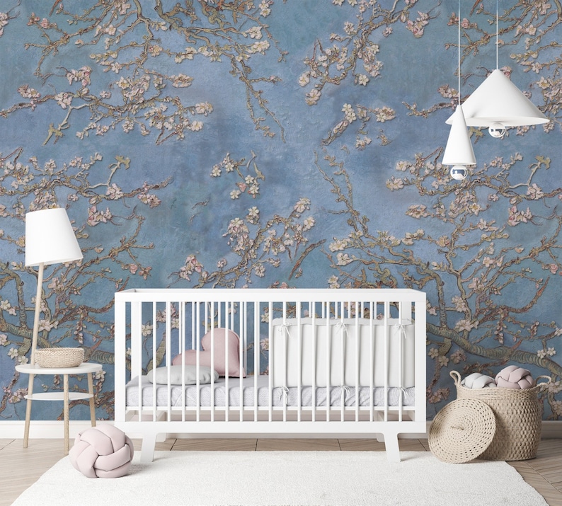 Almond Blossom Oil Painting Wallpaper Peel and Stick Etsy