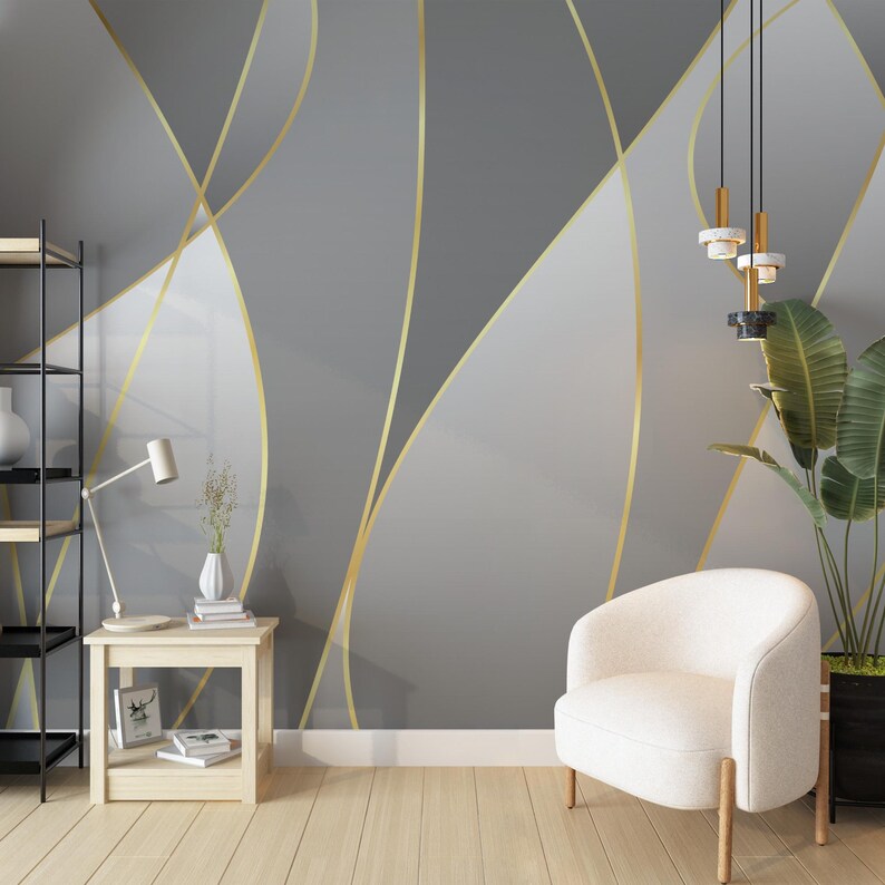 Elegant Grey and Gold Abstract Wall Mural – Luxury Modern Wallpaper ...