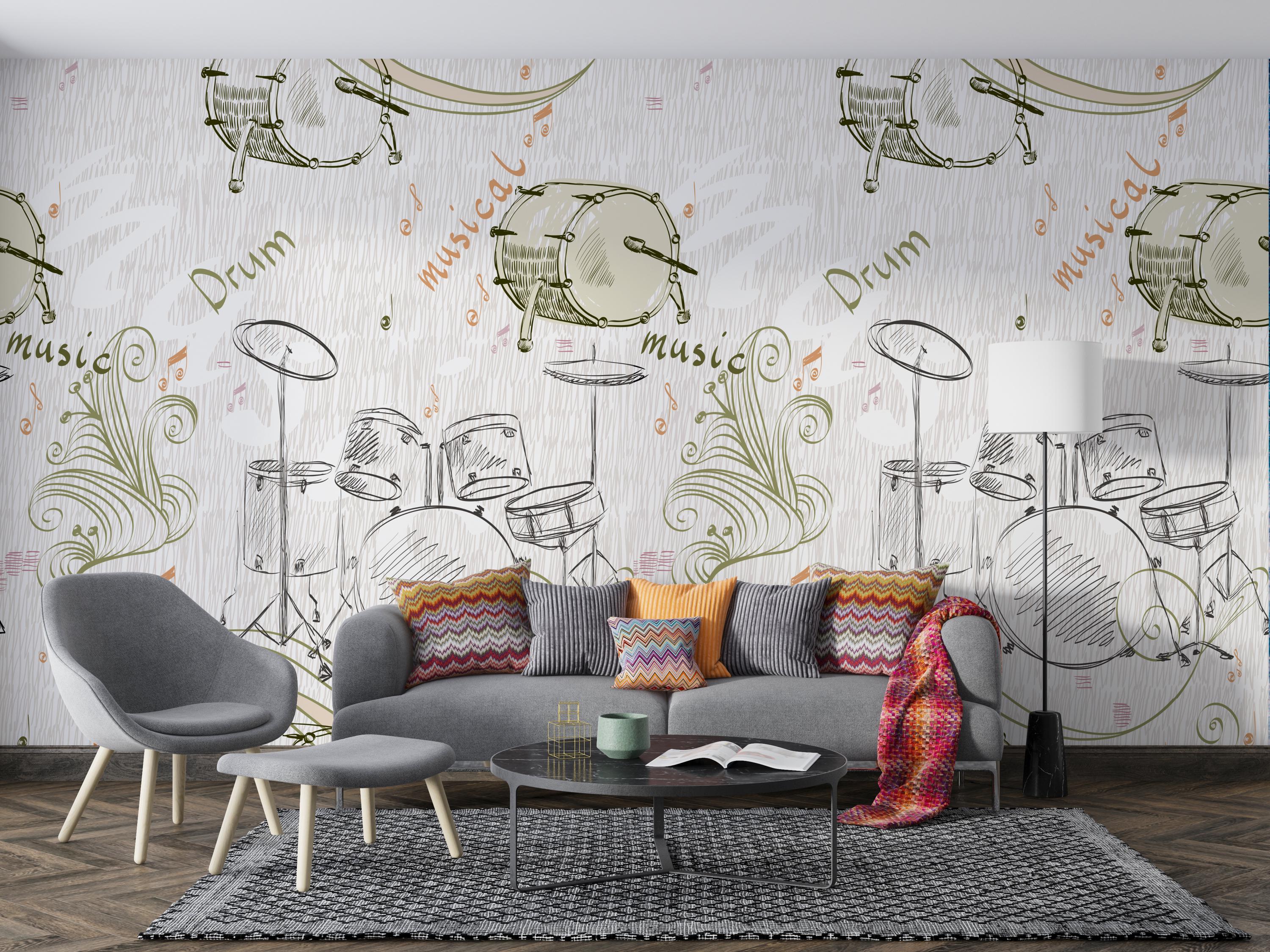 Beige Instrument Large Music Instruments Wall Mural | Beige Neutral Musical Notes ...
