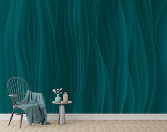 Dark Teal Wave Wall Mural – Elegant Flowing Curve Wallpaper Design for Modern Bedroom, Living Room or Stylish Office Walls