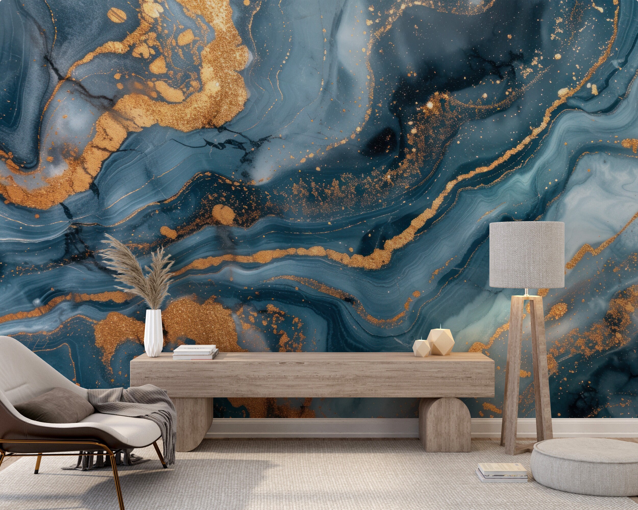 Luxurious Blue and Gold Marble Wallpaper - Abstract Design With Elegant ...