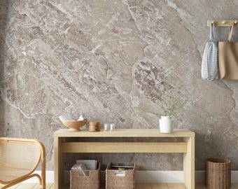 Rustic Limestone Wall Mural, Sandstone Texture Wallpaper, Earthy Neutral Wall Art, Removable Self Adhesive Decor, Large Faux Stone Mural