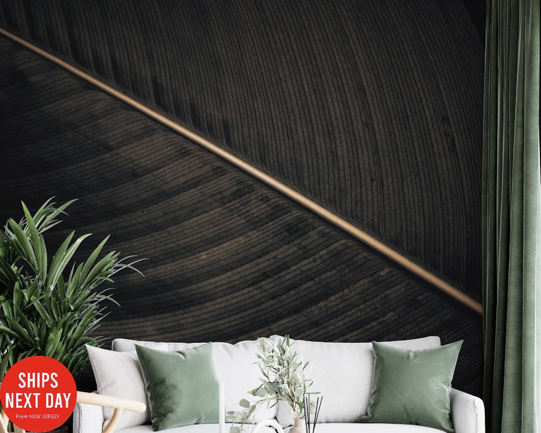 Black and Gold Leaf Wallpaper Wall Mural, Peel and Stick Self Adhesive