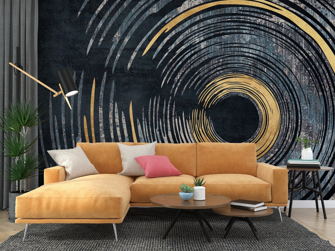 Golden Spiral Wall Mural - Luxury Art Deco Style, Black and Gold ...