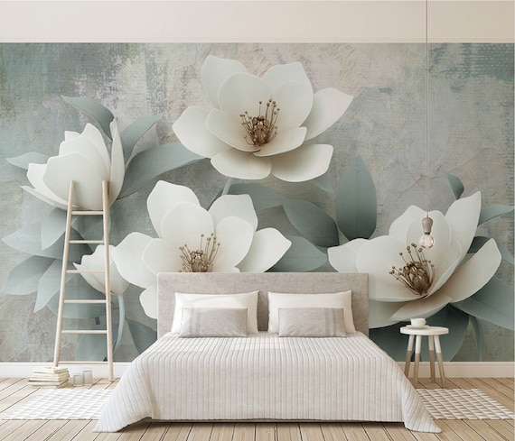 Magnolia Flowers Wallpaper, Peel and Stick Wallpaper, Removable Wallpaperl, Floral Wallpaper, Wallpaper Mural, 3D Wallpaper, Textured Mual