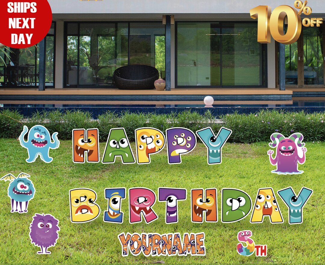 Happy Birthday Yard Sign With Monsters, Happy Birthday Lawn Sign ...