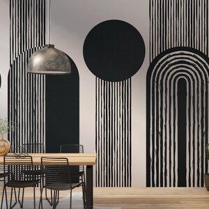 Modern Black Geometric Wall Mural – Abstract Circle and Arch Line Art ...