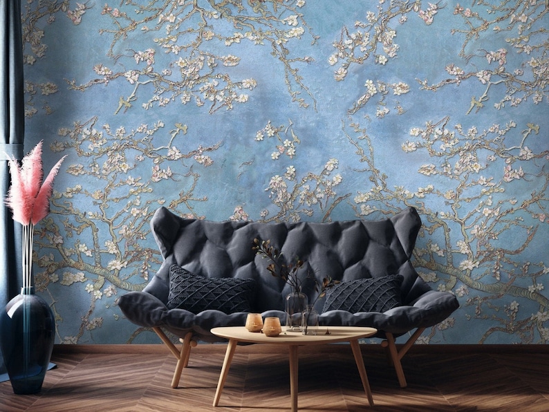 Almond Blossom Oil Painting Wallpaper Peel and Stick Etsy
