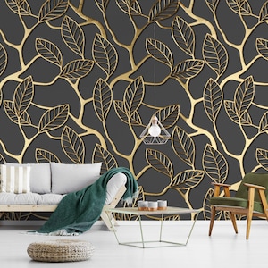 Custom Size 3D Render Gold Lattice Modern Wallpaper, Peel and Stick Wallpaper, Removable Wall mural, Wall Art