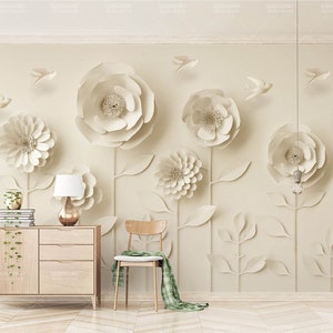 3D Wallpaper, Peel and Stick Wallpaper, Removable Wallpaper, Flower Mural, Floral Wallpaper, Origami Flowers Wallpaper, Abstract Wallpaper