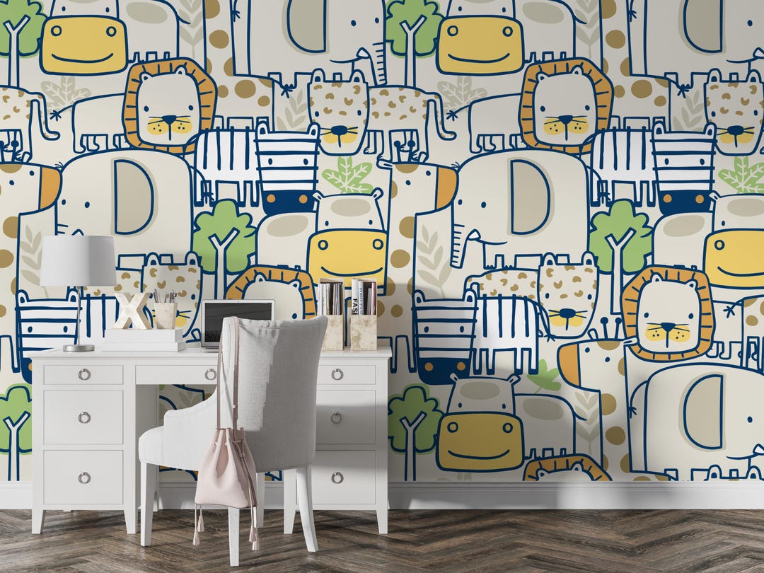 Peel and Stick Safari Animals Wallpaper for Kids Room Nursery Jungle ...