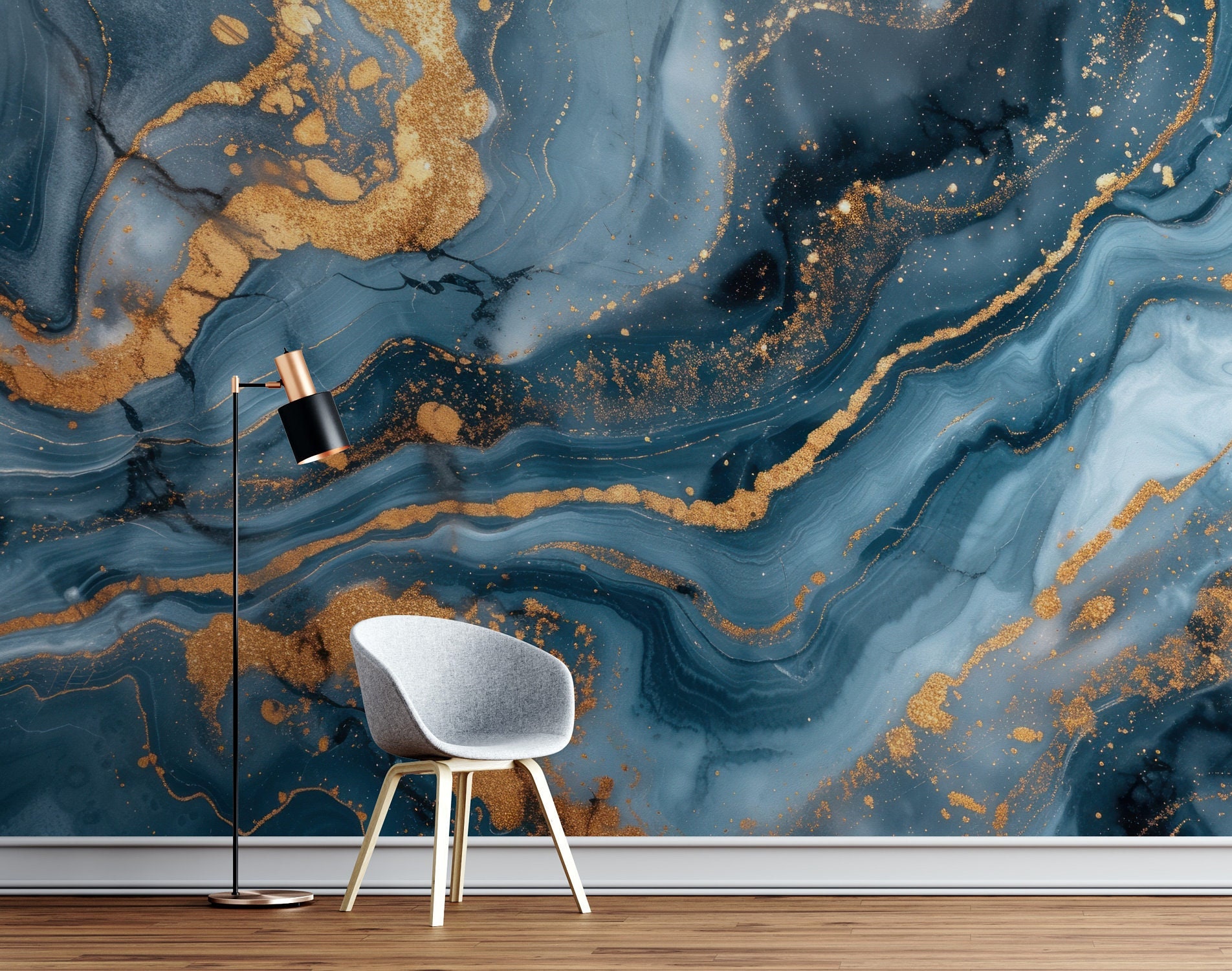 Luxurious Blue and Gold Marble Wallpaper - Abstract Design With Elegant ...