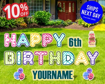 Happy Birthday Yard Sign, Happy Birthday Lawn Signs, Outdoor Lawn Decorations, Ornaments, with H-Stakes, Custom Name & Age 13 Inch,18 Inch.