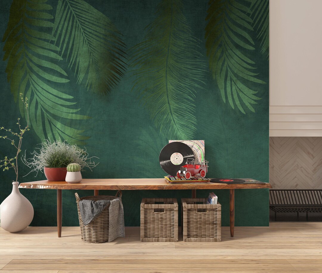 Monochrome Palm Leaves Wall Mural – Stylish Black and White Tropical ...