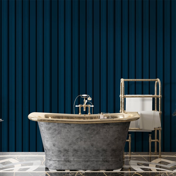 Navy Wood Panel Wallpaper Etsy