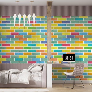 Custom Size Custom Size Peel and Stick Colorful Brick Wallpaper, Self Adhesive & Pasted, Removable and Temporary Teen Room Wall Mural