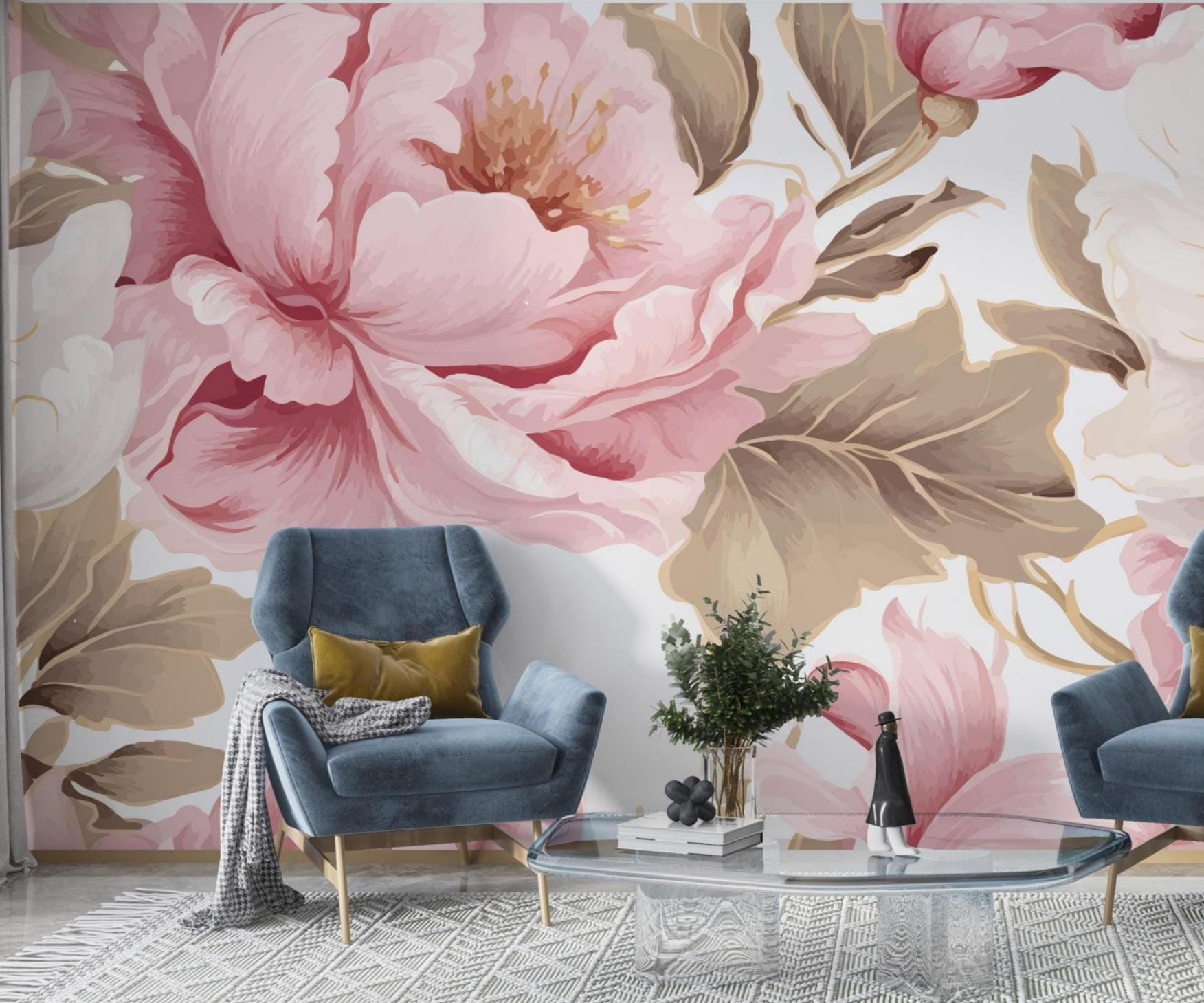 Vintage Peony Wall Mural – Blush Pink and Cream Floral Wallpaper With ...