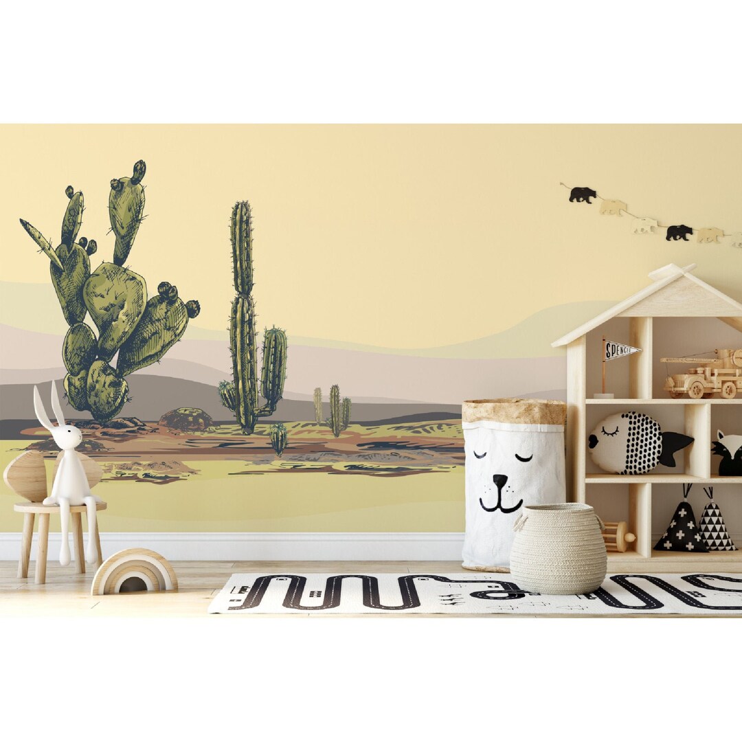 Desert Landscape With Cactus Wallpaper, Removable Wallpaper, Peel and