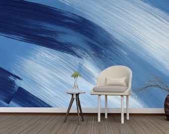 Abstract Blue Brush Stroke Wall Mural – Modern Artistic Wallpaper for Living Room, Bedroom or Office Accent Decoration, Blue Wallpaper