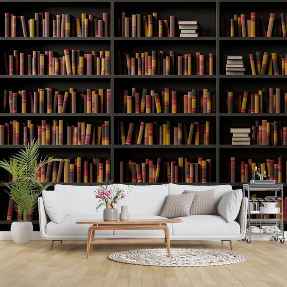 Elegant Library Wall Mural Removable and Temporary Peel and Stick Bookshelf Wallpaper Etsy