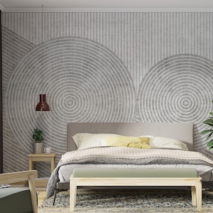 Minimalist Geometric Wall Mural, Abstract Line Art with Subtle Gray Circles and Stripes, Home & Office Wall Decor - Peel and Stick Wallpaper