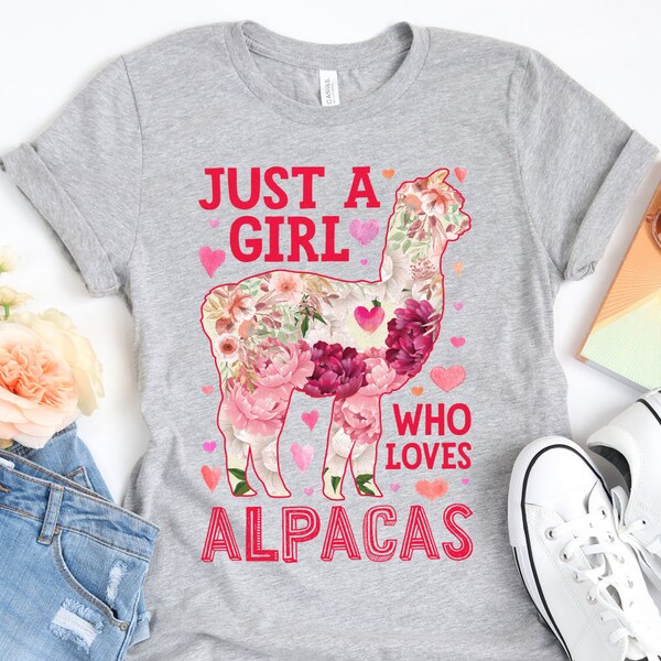 Just a Girl Who Loves Alpacas Llama Shirts for Girls.