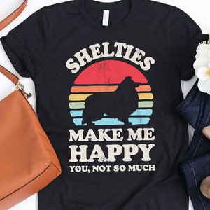 Shelties Make Me Happy Sunset Retro Shirt / Sheltie Shirt / Shetland Sheepdog Shirt / Sheltie Gifts / Sheltie Owner Gift / Tank Top / Hoodie