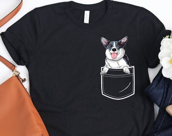 Corgi Pocket Shirt / Corgi Shirt / Black Corgi Gifts / Funny Cute Corgis / Gift for Corgi Lover / Corgi Dog / Corgi Tee / Tank Top / Hoodie