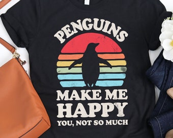 Penguins Make Me Happy Sunset Shirt / Penguin Shirt / Penguin Gifts / Gift for Penguin Lover / Penguin Design Retro Vintage Tank Top Hoodie