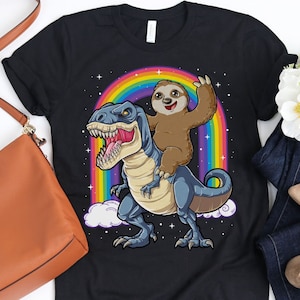 Sloth Riding Dinosaur T rex Shirt / Sloth Shirt / Dinosaur Gifts / Sloth Lover Gift / Gift for Sloth Lover / Dinosaurs Print Tank Top Hoodie