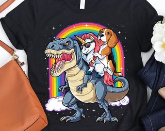 Beagle Dinosaur T rex Unicorn Shirt / Beagle Shirt / Dinosaur T-rex / Beagles Gifts / Rainbow Tee / Unicorn Squad / Tank Top / Hoodie