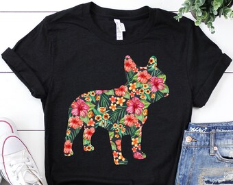 Camiseta con flores de bulldog francés / Camiseta de bulldog francés / Regalos de bulldog francés / Bulldogs franceses / Regalo para amantes de los bulldogs / Camiseta sin mangas / Sudadera con capucha