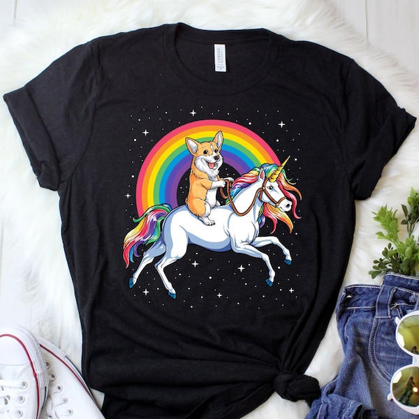 Corgi Riding Unicorn Shirt / Corgi Shirt / Rainbow Unicorn / Corgi Gifts / Funny Cute Corgis / Corgi Lover / Corgicorn / Tank Top / Hoodie