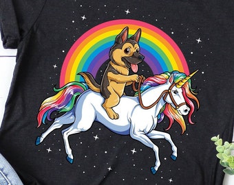 German Shepherd Riding Unicorn Shirt / German Shepherd Shirt / Rainbow Unicorn / German Shepherd Gifts / German Shepherds / Tank Top Hoodie