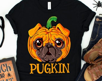 Pugkin Pug Halloween Shirt / Happy Halloween / Pug Gifts / Trick or Treat / Jack O Lantern / Funny Cute Pugs / Pumpkin Dog / Tank Top Hoodie