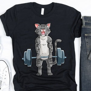 Cat Weightlifting Shirt / Gray Cat Shirt / Cat Gifts / Cats / Gym Shirt / Workout Shirt / Fitness Shirt / Deadlift Shirt / Tank Top / Hoodie