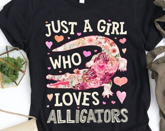 Maglietta con fiori Just a Girl Who Loves Alligators / Maglietta con coccodrillo / Regali con coccodrillo / Regalo per gli amanti degli alligatori / Canotta con cappuccio con motivo coccodrillo