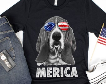 Camiseta Basset Hound 4 de julho / Camiseta Basset Hound / Presente de 4 de julho / Camisetas de 4 de julho / Bandeira americana / Quatro de julho / Regata / Moletom com capuz