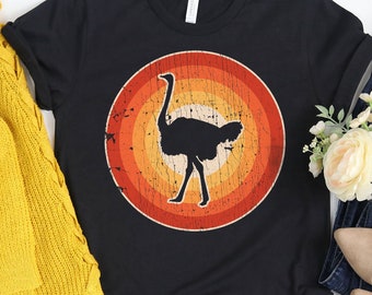Chemise rétro autruche / Chemise autruche / Cadeaux autruche / Cadeau pour amateur d'autruche / Design vintage coucher de soleil / Cadeau amateur d'oiseaux / Débardeur / Sweat à capuche