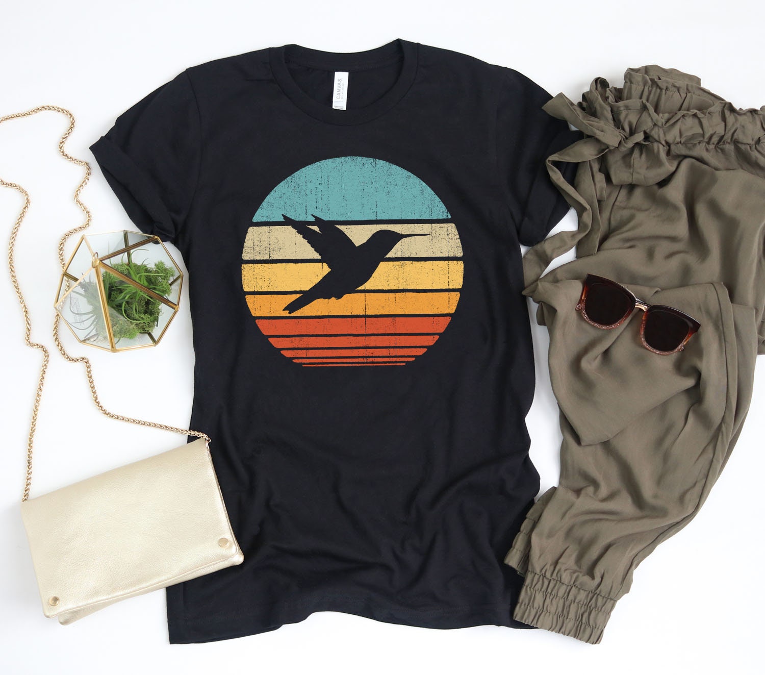 Women's Hummingbird & Flower Graphic Tank Top - Sleeveless Casual Summer Shirt - View #3