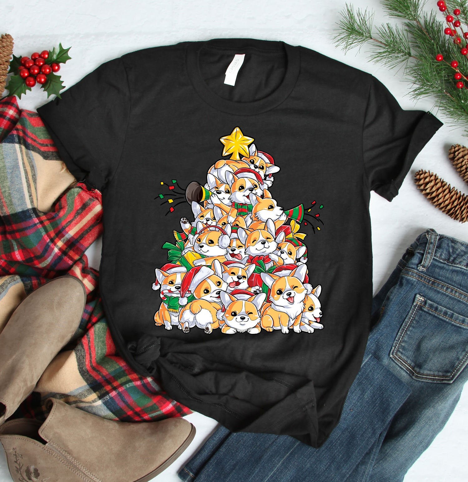 corgi christmas tree shirt